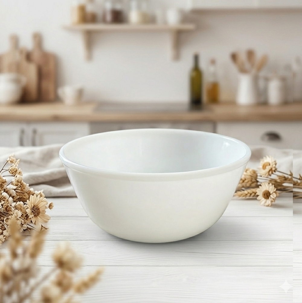 Anchor Hocking Fire King White Milk Glass Mixing Bowl 19 Vintage MCM Retro 8.5"